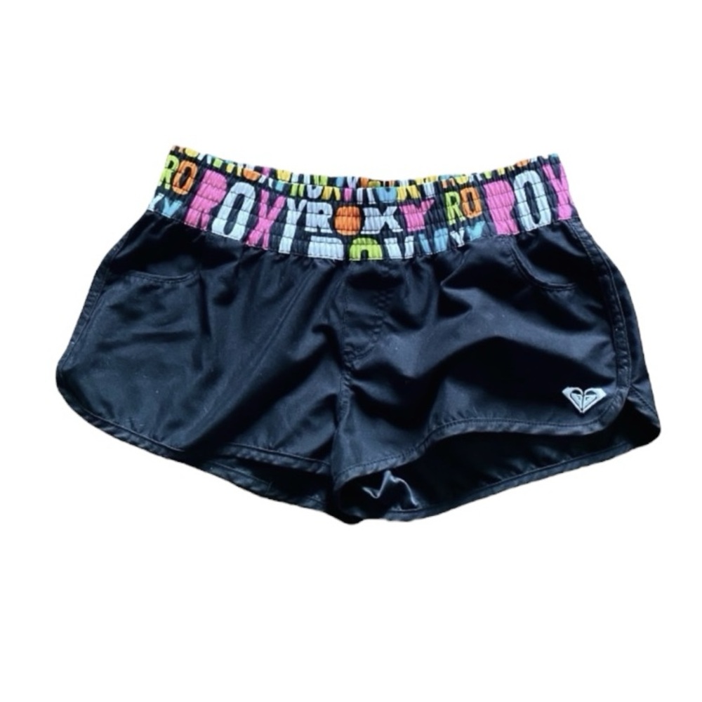 Roxy Women’s Black Multi Color Board Shorts size 7 / small 4 / 6 - elastic waist